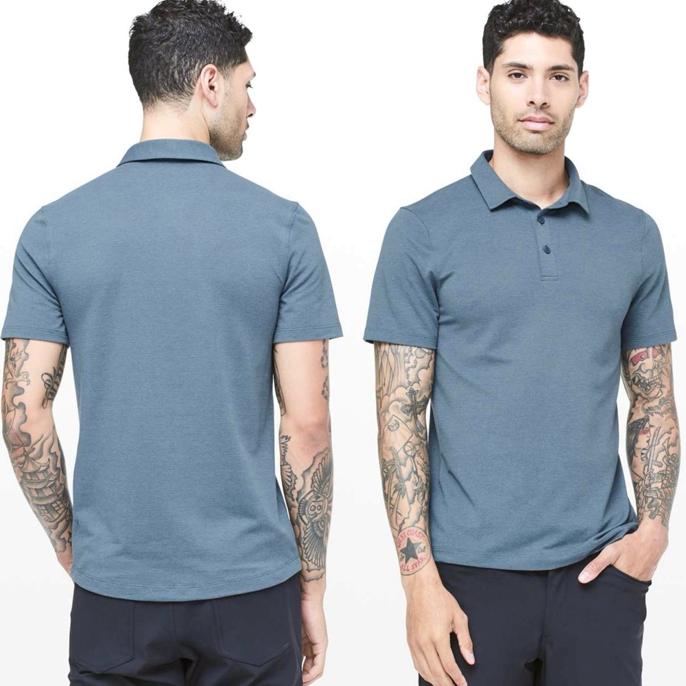Lululemon Mens Evolution Polo Shirt Large Heathered Iron Blue Silverescent Golf